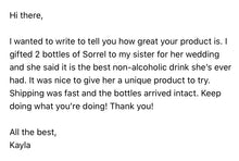 Load image into Gallery viewer, Our bottled healthy non-alcoholic sorrel is a Caribbean drink brought in Brooklyn. It's a healthy Black-owned, Woman-owned, Muslim-owned, Caribbean-owned beverage you can buy for wedding parties, birthday parties or for gifting. Serve it for cheese pairings, sober party or corporate events.